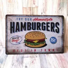 ブリキ看板☆ HAMBURGERS ハンバーガー 385