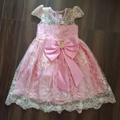 ピンクレースドレス フロントリボン付き　120cm