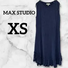 MAX STUDIO 【XS】ノースリーブワンピース ダークブルー フリル 古着
