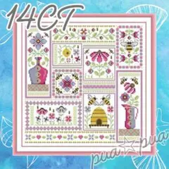 刺繍作成キット ミツバチと花 14カウント 図面印刷あり 初心者 クロスステッチ