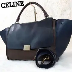 【極美品】セリーヌ ショルダーバッグ トラペーズ バイカラー レザー ネイビー