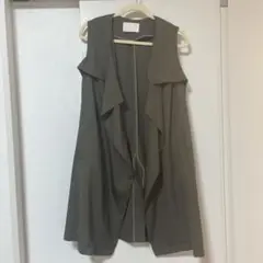 カーキ色 ロングベスト ロングジレ