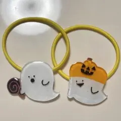 No.71 ハロウィン　おばけ　カボチャ　キッズヘアゴム　ペロペロキャンディ