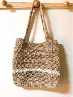 麻紐ナチュラルぺたんこ肩掛けカゴバッグ♡生成り＆白