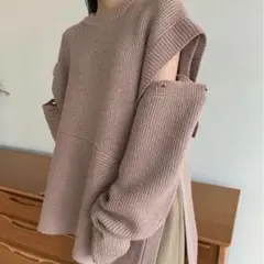 CLANE クラネ ニット くすみピンク2WAY SLANT KNIT TOPS