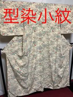 【華やか】☘️型染小紋☘️花柄文様☘️縮緬☘️