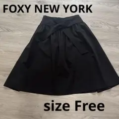 FOXY NEW YORK リボン付き黒フレアスカート ひざ丈　ブラック
