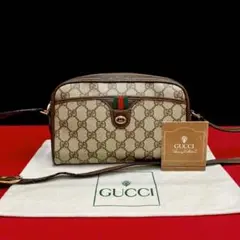極 美品 オールドグッチ シェリーライン レザー ミニ ショルダーバッグ 茶