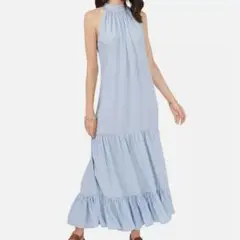 VINCE CAMUTO ノースリーブ ティアード テンセル マキシ ホルター