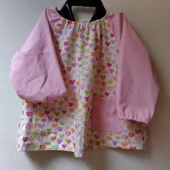 ハンドメイド幼稚園用スモック ピンク ハート柄