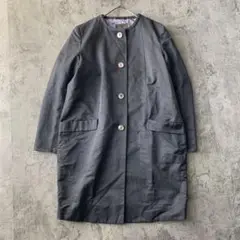 【トゥモローランド】(38)ノーカラーコート ロング ネイビー