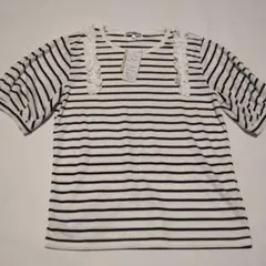 新品タグ付き　肩フリルストライプTシャツ　160cm