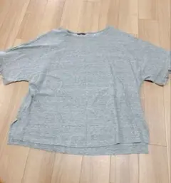 【美品】アマカ AMACA グレー フリンジ袖 Tシャツ カットソー 38 麻混