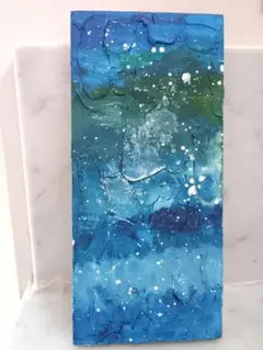 抽象油画　青と緑のテクスチャー　静かな海のアート