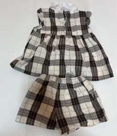 チェック柄フリル付きベビー服セットアップ　プティマイン　90