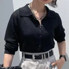 【ページボーイ】襟付きカーディガン　長袖　ブラック　春夏秋　フリー