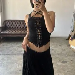 lace up corset design tube top dark core