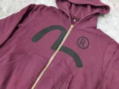 EVISU 長リブ デカロゴカモメロゴプリント ジップアップスウェットフーディー