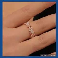 ♥️NEW♥️フリーサイズ ジルコニア ピンクゴールド バタフライ リング 蝶々