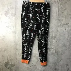 Y5365古着　柄パンツ　パジャマパンツ　黒　キッズ　90s Y2K