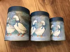 アヒル模様の缶　入れ子　3缶