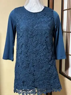 VIVERE ダークブルー レース長袖トップス M
