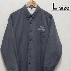 USA古着　ワークシャツ　長袖　L　グレー　刺繍　PORT AUTHORITY