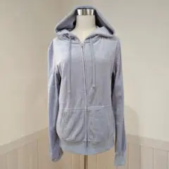 【美品】ベロア素材 フード付きパーカー M 韓国っぽ ダンス Y2K グレー