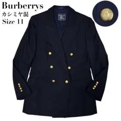 極美品★Burberrys ダブル ジャケット 紺ブレ カシミヤ混 金ボタン