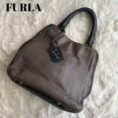 フルラ レザーハンドバッグ ミニトートバッグ Fチャーム付き ブラウン 高級本革