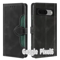 Google Pixel6ケース 手帳型 ブラック、グリーン