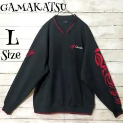 美品 がまかつ トライバル柄 刺繍ロゴ フィッシング トレーナー メンズL 黒