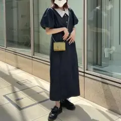 新品未使用タグ付きパフスリーブ デニムワンピース made of silk