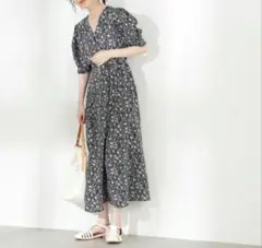 【エヌナチュラルビューティベーシック】フラワープリントカシュクールワンピース　M