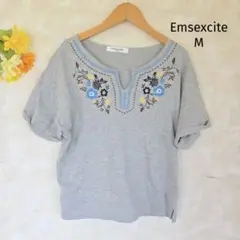エムズエキサイト Emsexcite Tシャツ カットソー【M】花柄刺繍