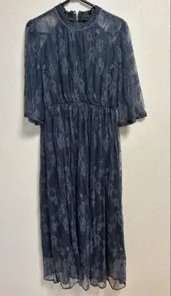 ダークグレー レース ワンピース 長袖
