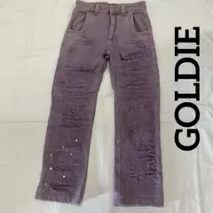 GOLDIE ダメージデニム　刺繍　L パープル　メンズ　＃821