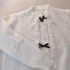 白 リボン カーディガン