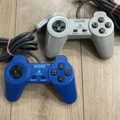 PS1 PS2 HORI コントローラー　ブルー　グレー　2個セット
