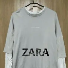 グレー 七分袖レイヤードカットソー