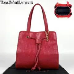 【美品】イヴサンローラン トートバッグ YSL 総柄 エンボス加工 ゴールド金具