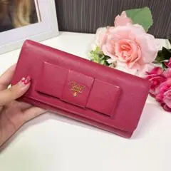 ❤️美品❤️PRADA プラダ 長財布 サフィアーノ リボン ピンク