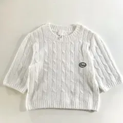 H&M ケーブル白ニット ロゴ入りセーター 半袖 ホワイト　レディーストップス