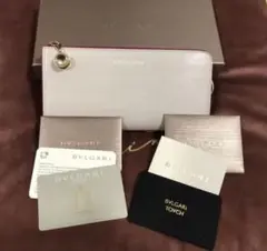 BVLGARI ブルガリ 財布 ピンク アイボリー ゴールド L字 レディース