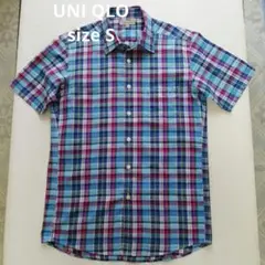 [UNI QLO] リネン ブレンド 麻混 チェック シャツ(半袖)