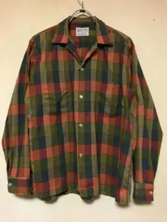 50s 60s コットン チェックシャツ プリントネル レーヨン ギャバジン