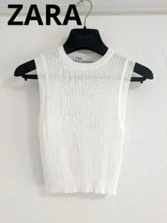 ZARA　ノースリーブ　ザラ　ホワイト　白　ハイウエスト　レディース　トップス