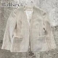 上質✨ボールジィ ウールブレンド チェックデザインノーカラージャケット アーバン
