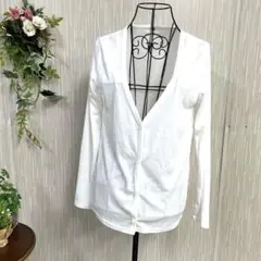 m.m.o . ホワイト Vネック カーディガン 長袖 M レディース