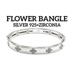 シルバー ジルコニア アメシスト フラワー バングル 花 SILVER 925
